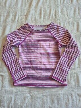 Garnet Hill girls size 4 purple & white striped swim rash guard EUC